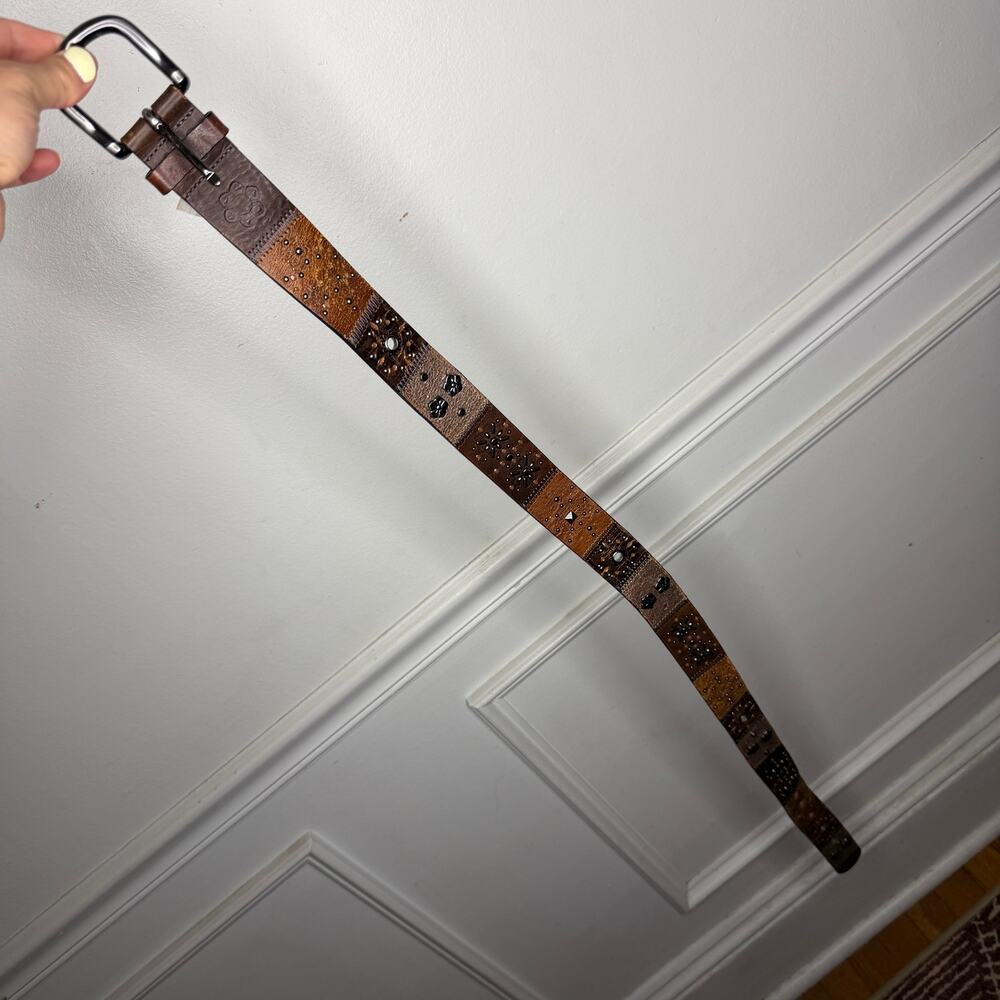 Fossil Vintage Brown Leather Patchwork Belt Womens Medium - Picture 4 of 7
